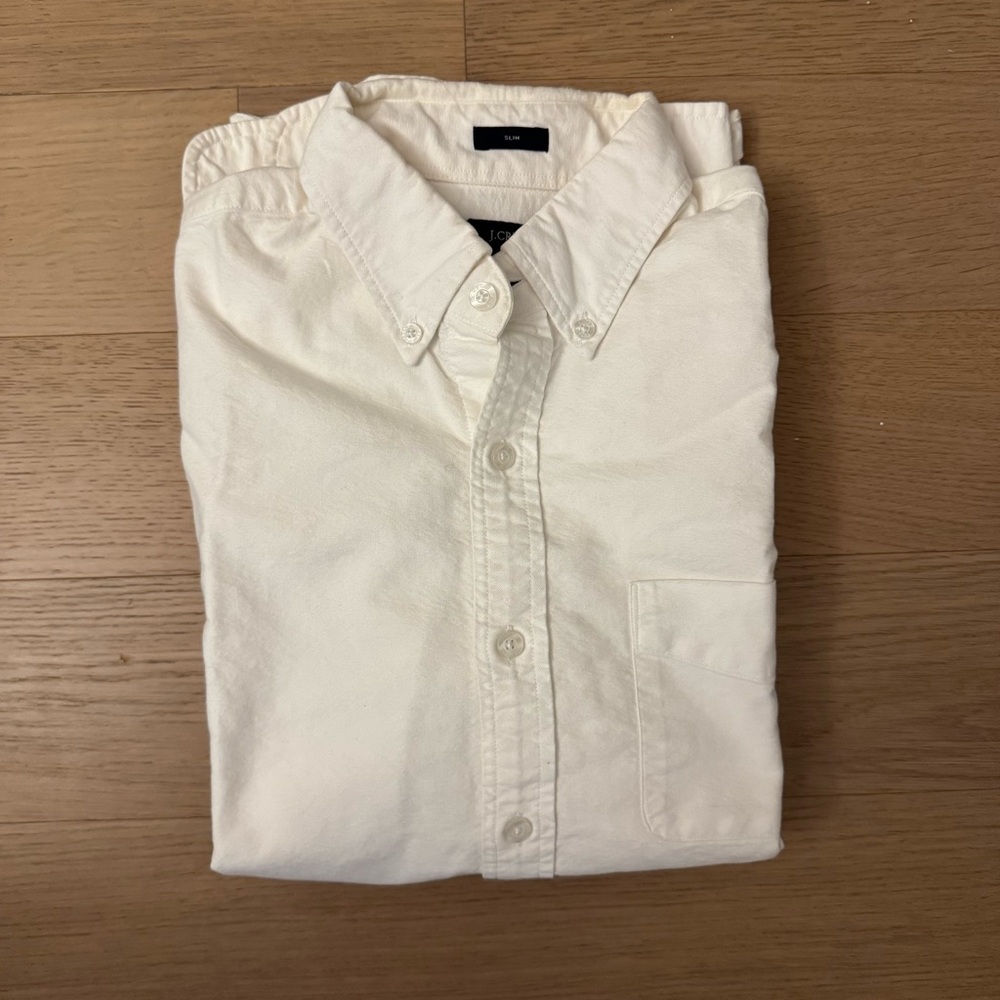 J. Crew Men's White Casual Button-Down Oxford Shirt